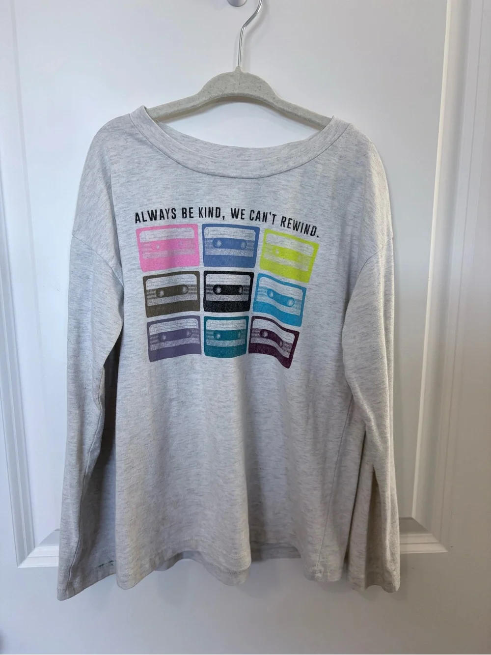 3/$10 - Gray Long-Sleeve Tee with Colorful Cassette Graphic - Always Be Kind